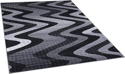 Allstar 5x7 Grey and Gainsboror Grey Modern and Contemporary Rectangular Accent Rug with Charcoal Grey Wavy Zigzag Design (4' 11 x 6' 11)