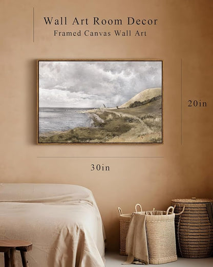 InSimSea Framed Canvas Wall Art, Large Coastal Painting, Vintage Decor for Living Room & Bedroom, 20"x30"