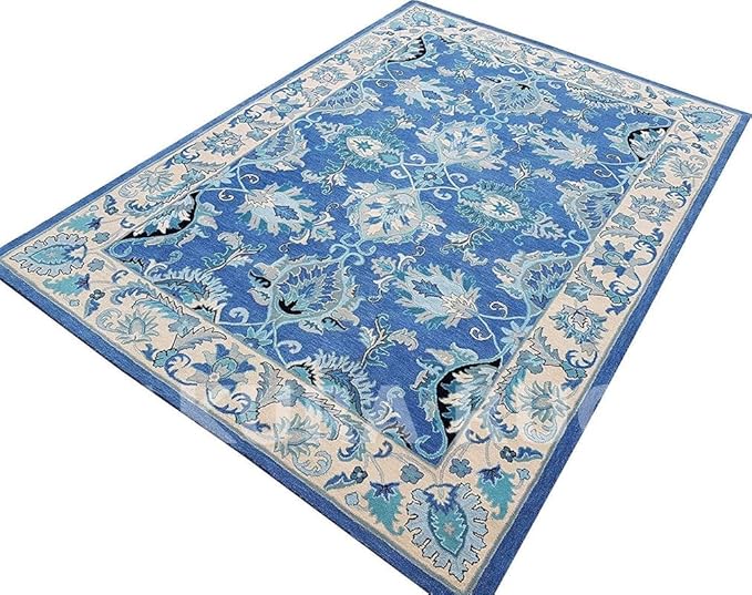 Turkish Oushak – Classic Handcrafted Carpet with Vintage Pattern, Ideal for Bedroom, Living Room & Elegant Décor(Sky Blue, 8' x 10')