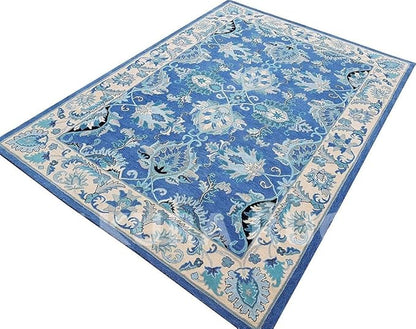 Turkish Oushak – Classic Handcrafted Carpet with Vintage Pattern, Ideal for Bedroom, Living Room & Elegant Décor(Sky Blue, 10' x 10' Square)