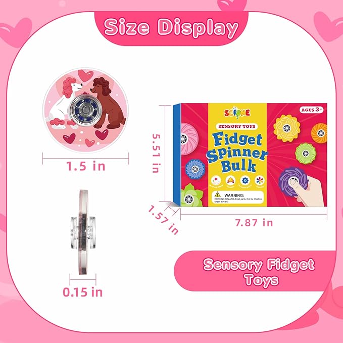 SCIONE 52 PCS Valentine's Day Fidget Spinners for Kids, Pink Heart Fidget Toys Bulk, Mini Sensory Toys for Girls Boys, Valentine's Classroom Exchange Gifts, Kids Party Favors, Treasure Box Prizes