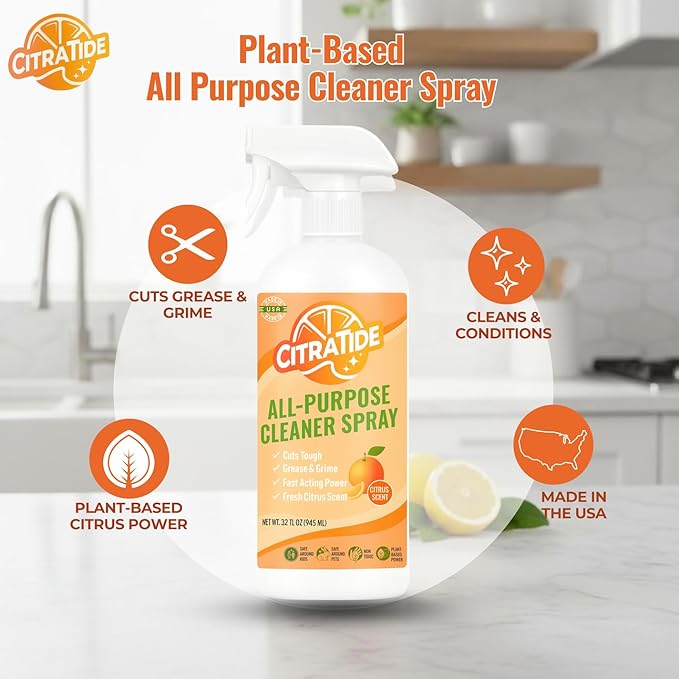 All-Purpose Cleaner Spray – Plant-Based Citrus Formula – Cleans Kitchens, Bathrooms & Hard Surfaces – CITRATIDE – USA Made, Non-Toxic (32 fl oz)