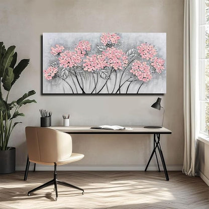 SOUGUAN Flower Wall Decor/Living Room Decorations/Pink Modern Artwork/Hand Painted Botanical Paintings for Bedroom Kitchen Home Office 20"x 40"