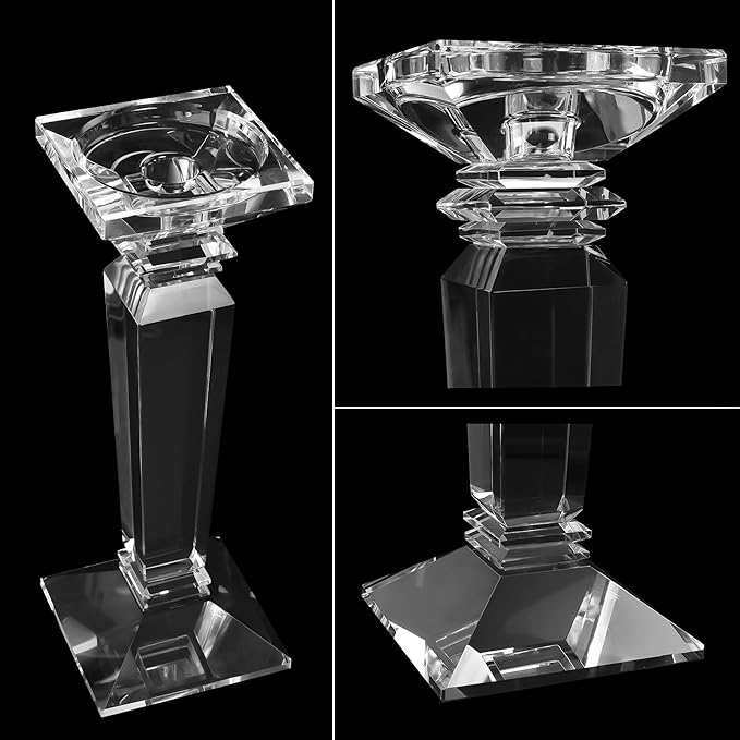 Crystal Candlestick Holders 2 Pack- Clear Crystal Taper/Pillar Candles Holder– Table Centerpieces for Party and Wedding Decoration(10.6in Tall)