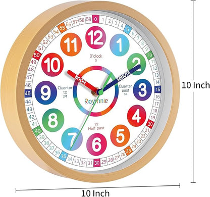 Wall Clock for Kids Learning - Teaching Time Wall Clocks Battery Operated Silent Non Ticking - Analog Colorful Clock Decorative for Kids Room Classroom School(10 Inch)