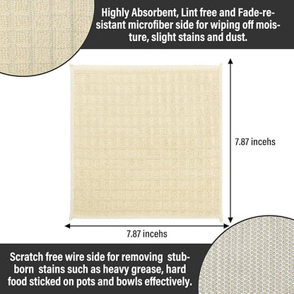 Dish Rags for Washing Dishes 8 Pack Multipurpose Wire Miracle Cleaning Coths Non-Scratch Wire Dishwashing Rag Lint Free Microfiber Cleaning Cloth for Kitchen Windows（Beige