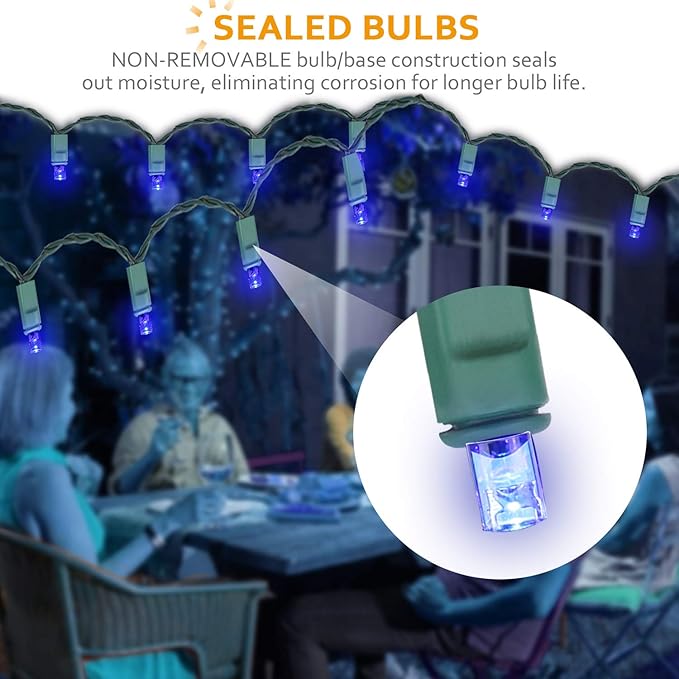 50 Count Blue Christmas Lights 25ft 5mm Blue String Lights, Outdoor & Indoor, Waterproof, Green Wire Mini String Lights, UL, IP:65