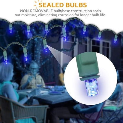 50 Count Blue Christmas Lights 25ft 5mm Blue String Lights, Outdoor & Indoor, Waterproof, Green Wire Mini String Lights, UL, IP:65