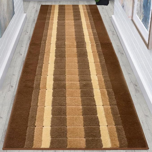 Washable Custom Size Runner Rug Squares Geometric Design Extra Long Runner Rugs for Hallways 26 Inch Wide x Pick Your Size by Feet Slip Skid Resistant Rubber Back (Square Brown, 17 ft x 26 in)