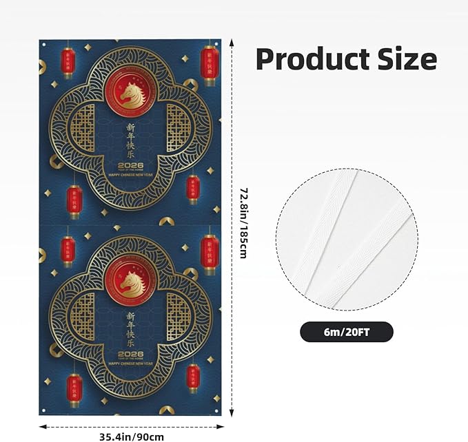 Year Of The Horse Happy Chinese New Year 2026 Door Cover Decorations Banner Flag Welcome Hanging Backdrop Sign Party Background Decor Holiday Supplies 35 * 72 Inches