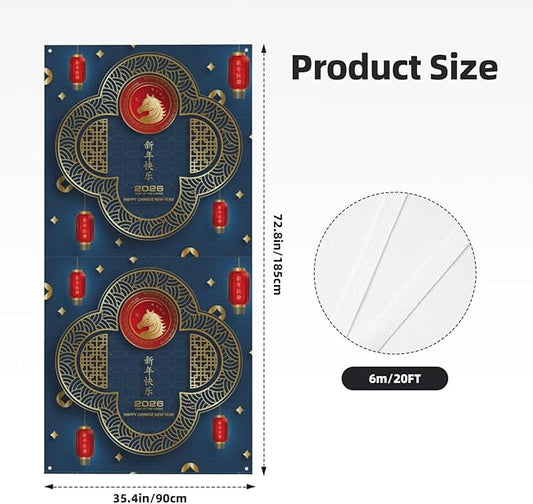 Year Of The Horse Happy Chinese New Year 2026 Door Cover Decorations Banner Flag Welcome Hanging Backdrop Sign Party Background Decor Holiday Supplies 35 * 72 Inches