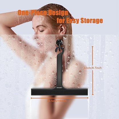 Shower Squeegee for Glass Doors, Squeegee for Shower Glass, 2 in 1 Shower Wiper, Bathroom Squeegee for Shower, Cleaning Tile Wall, Car, 10 Inch Black