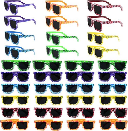 36 Pack Pixel Sunglasses Bulk, 6 Colors Pixelated Mosaic Gamer Glasses Party Favors, Gamer Robot Pixelated Sunglasses for Kids Adults Boys Girls Birthday Photo Props Party Supplies