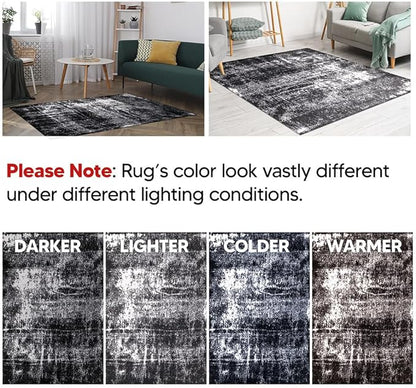 Keen Home Design Area Rugs - 2x18 Non-Shedding, Abstract Rugs for Kitchen, Living Room, Bedroom, Dining Room, Entryway - Size: 2'8" x 18', Abstract Black