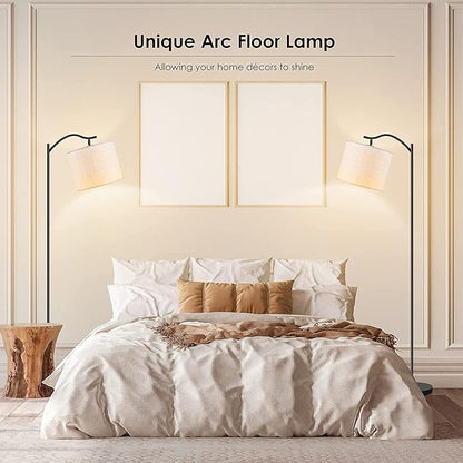 BoostArea Floor Lamp for Living Room,LED Arched Floor Lamps, Tall Modern Standing Lamp with Beige Linen Shade,Footswitch,Mid Century Floor Lamp for Bedrooms,Study Room,Office