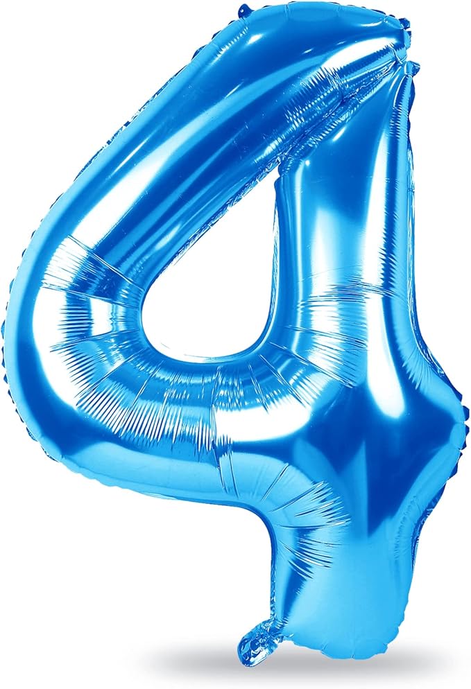 Blue 4 Balloons, 40 Inch Large Foil Number Balloons Set 0-9, Self Inflating Digital 4 Helium Balloon for Boys Men 4th 40th Age Birthday Anniversary Graduation Party Decorations Photo Shoot Supplies