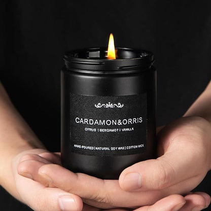 6 Pack Candles for Men - Mens Candle Gift Set, 42oz Scented Candles with Smoke Vanilla/Leather/Oak/Amber/Cardamom/Wood, 300 Hour Burn Time, Soy Candles Non-Toxic for Him, Home Office Man Cave Decor
