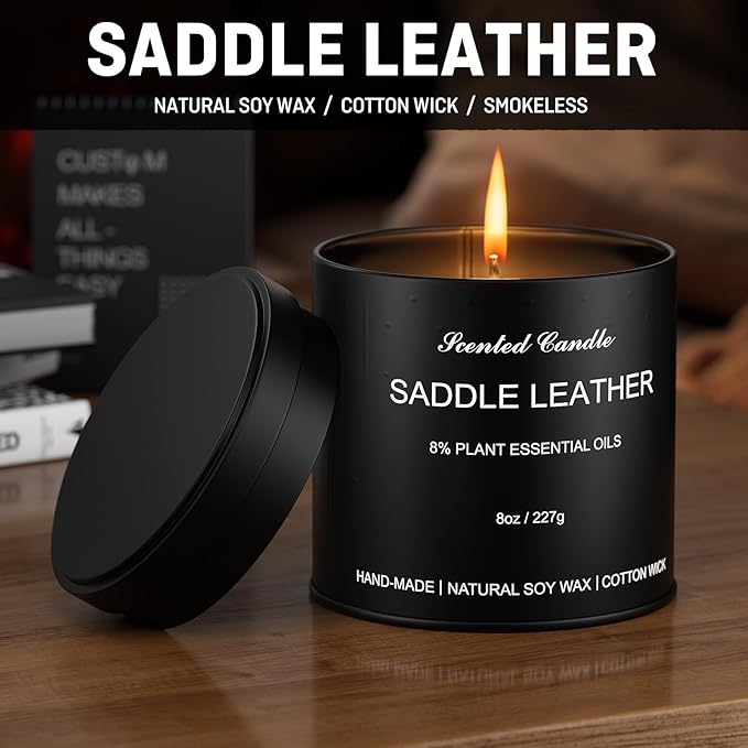 Men's Scented Candle | Gift for Men Aromatherapy Candle | Saddle Leather Fragrance Candle for Men | 1 Pack Scented Candle for Home,Work | Manly Soy Candle Gift for Farther Boyfriend and Christmas