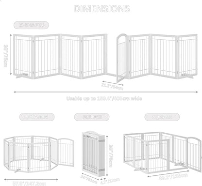 JSB 192-inch Extra Wide 30-inch Tall Dog gate with Door Walk Through,Full Matel Freestanding Pet Gate for Halls, Stairs & Home, Pet Puppy Safety Dog Fence with 4PCS Support Feet (White)