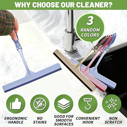 3Pcs Hand Squeegee for Shower Glass - Durable Rubber Grip,Flexible Silicone Blade, with 3 Adhesive Hooks Lightweight Ergonomic Shower Squeegee for Glass Doors, Windows, and Tiles