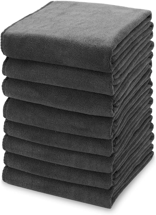 kimteny 13x28 Inches Kitchen Cloth Dish Towels, 400 GSM Premium Dishcloths, Super Absorbent Coral Velvet Microfiber Cleaning Cloths, Fast Drying Rags for Washing Dishes (8 Pack, Dark Grey)
