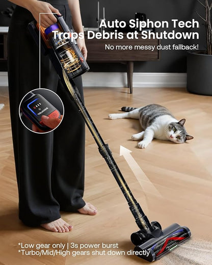 Cordless Vacuum Cleaner for Home, Upgraded 60Kpa Powerful Suction Pet Hair Vacuum with 70min Runtime, Green LED Light for Hardwood Floors & Carpet, Self-Standing Rechargeable Stick Vacuum