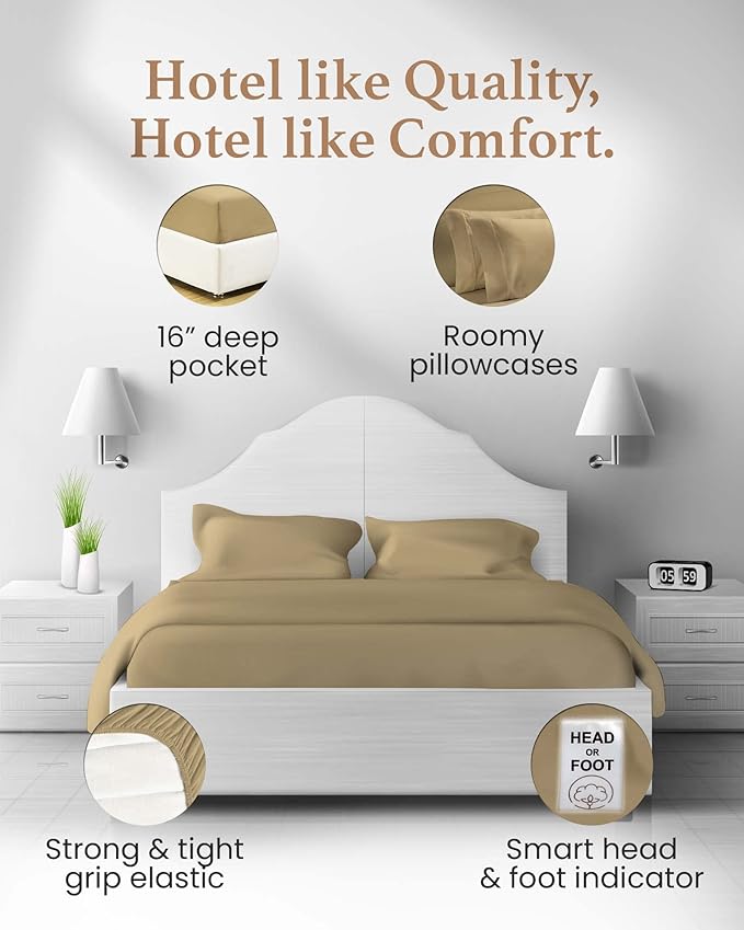 Good Sleep Bedding Twin Sheets Set - 100% Egyptian Cotton Sheets Twin, Soft, 3Pc, 1000 TC, Twin Sheets, Hotel Quality Bed Sheets Twin, Deep Pocket Twin Sheet Set Fits Upto 16" - Taupe Twin Sheets