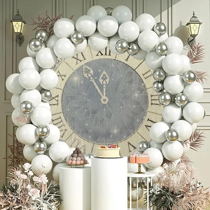 5.5x5.5ft Happy New Year 2025 Round Backdrop Cover for Party - Vintage Clock Photography Background for Eve Countdown, Family Celebration Portrait Supplies