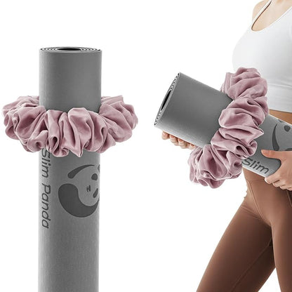 Slim Panda Yoga Mat Scrunchie, Secures Your Mat In Style & Cute, Durable Stretchable Velvet Fabric Yoga Mat Carrying Strap Fits All Standard Yoga Mats (mat not included)