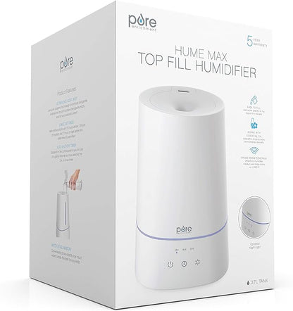 Pure Enrichment HUME Max - Easy Top-Fill Ultrasonic Cool Mist Humidifier, 3.7-L (1 Gallon) Water Tank, 3 Mist Settings, & Auto Shut-Off Timer - Ideal for Large Bedrooms, Nurseries & Dry Areas (White)