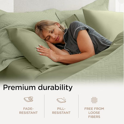 Threadmill Twin Sheet Set | 656 Thread Count 100% Supima Cotton Sheets for Twin Mattress | Solid Sateen Twin Bed Sheets Set with 16” Deep Pocket| Soft Breathable 3-Piece Cooling Sheet Set | Sage Green
