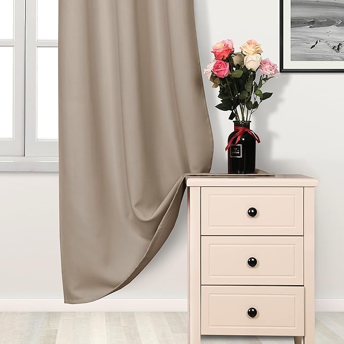 DWCN Blackout Curtains for Living Room, Thermal Insulated Room Darkening Window Treatment, Solid Light Blocking Drapes for Bedroom - 42 x 45 Inch Length, 2 Panels, Camel