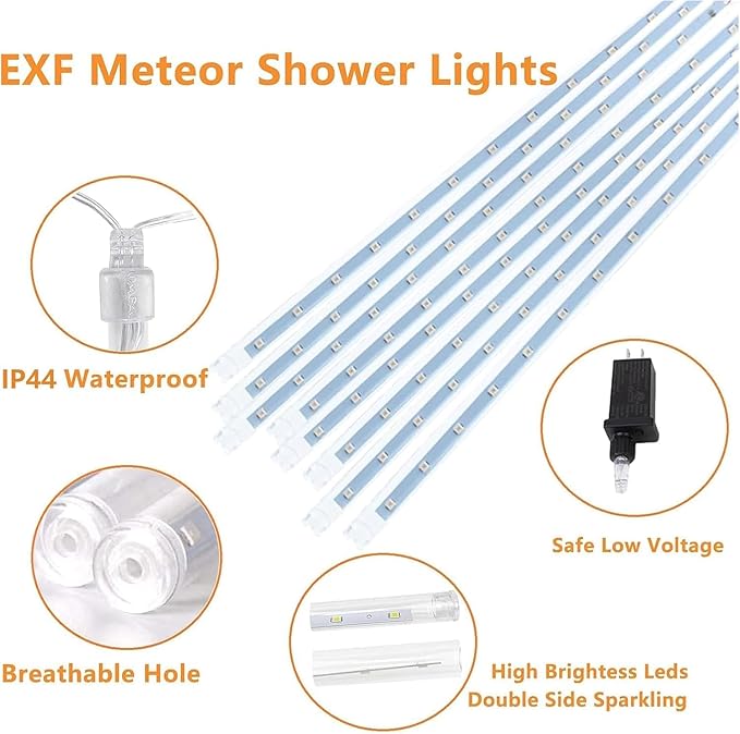 2-Pack Christmas Decorations Lights Outdoor, Total 384LED Meteor Shower Lights with Timer, 30cm 16 Tubes Indoor Outdoor Snow Cascading String Light for Xmas Tree Roof Party Garden Decor (Warm White)