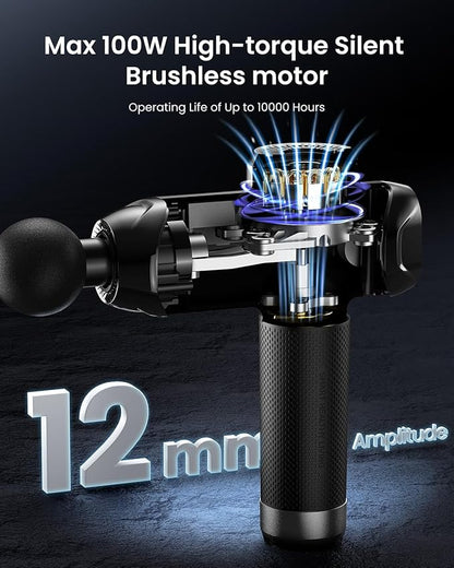 RENPHO Massage Gun Deep Tissue with Heat and Cold, Percussion Muscle Massage Gun Bluetooth with 12mm Amplitude, Handheld Massager Gun, Power+ Thermacool Grey