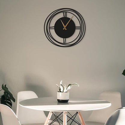 Circular Harmony Wall Clock – 14 Inch Compact, Silent Non-Ticking Quartz, Black Metal Minimalist Clock for Kitchen, Bedroom, Office