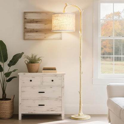 Floor Lamp for Living Room - 69" Rustic Farmhouse Tall Lamp with 3 Color Temperatures- Country Resin Vintage Reading Light Standing Lamps for Bedroom Office Classroom Home Decor, Almond White