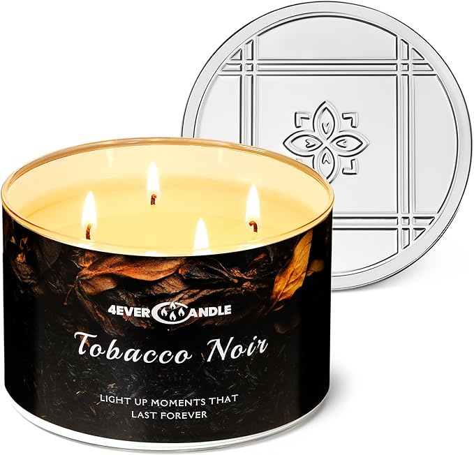 4EVER Scented Candles | 4-Wick 18oz Soy Wax Candle | Up to 50Hrs Clean Burn | Aromatherapy Candles for Home Scented | Gifts for Women & Mom, Tobacco Noir