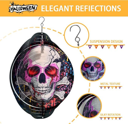 Halloween Skull Wind Spinner Decoration - 12 Inch 3D Mandala Kinetic Art Hanging Sculpture Metal Rustproof Garden Decor, Outdoor Hanging Spinner for Patio, Yard, or Garden