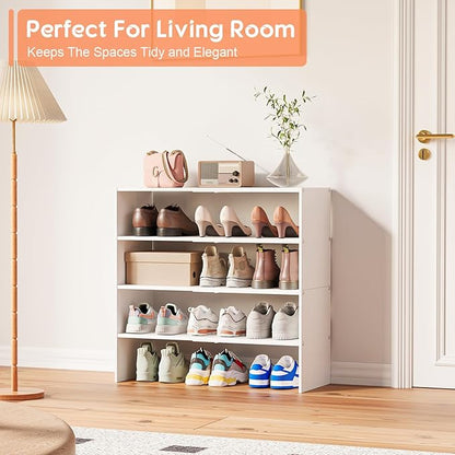 2 Pack Expandable White Shoe Rack Organizer for Closet, 2-Tier Stackable Shoe Storage Shelf, Small Iron Wood Combination Shoe Shelves for Closets,Entryway,Front Door, Narrow Space,Hallway,15-24 Pairs