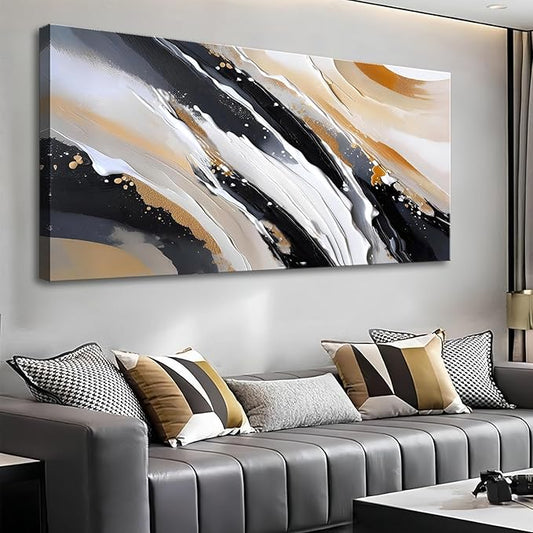 weiyiart Canvas Abstract Large Wall Art Decorations for Living Room Black Brown White Modern Wall Hanging Painting for Office Home Decor 24"x 48"