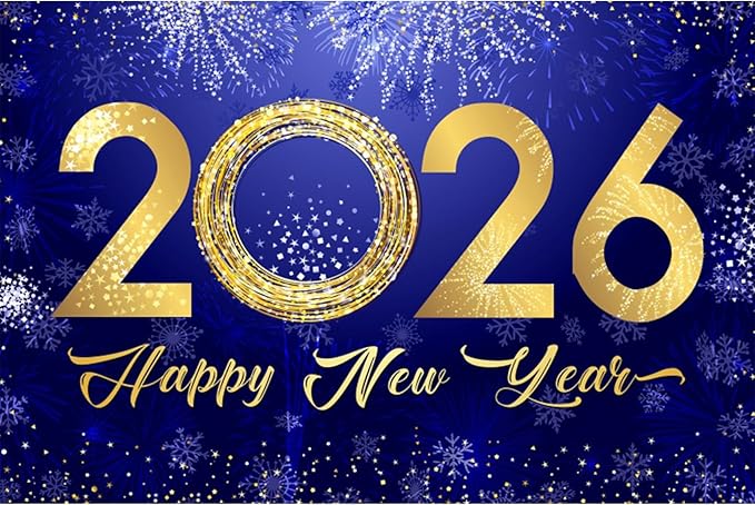 YongFoto 2026 Happy New Year Backdrop 5x3ft Fireworks Snowflakes Photography Background Christmas Night Festival Carnival Celebration Party Banquet Decor Banner Photoshoot Wallpaper Photo Booth