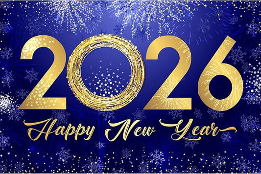 YongFoto 2026 Happy New Year Backdrop 12x8ft Fireworks Snowflakes Photography Background Christmas Night Festival Carnival Celebration Party Banquet Decor Banner Photoshoot Wallpaper Photo Booth