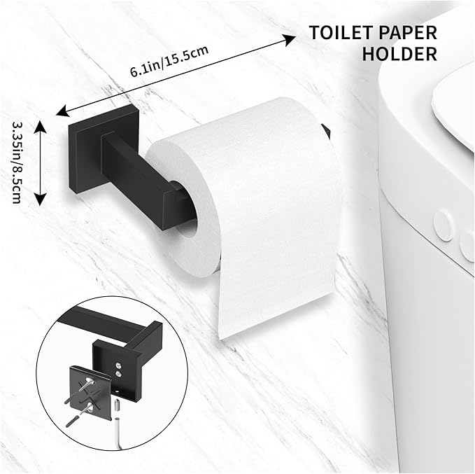 15-Pieces Matte Black Bathroom Accessories Set, 23.6 Inch Bath Towel Bar Set, SUS 304 Stainless Steel Bathroom Hardware Set, Towel Racks for Bathroom Wall Mounted.