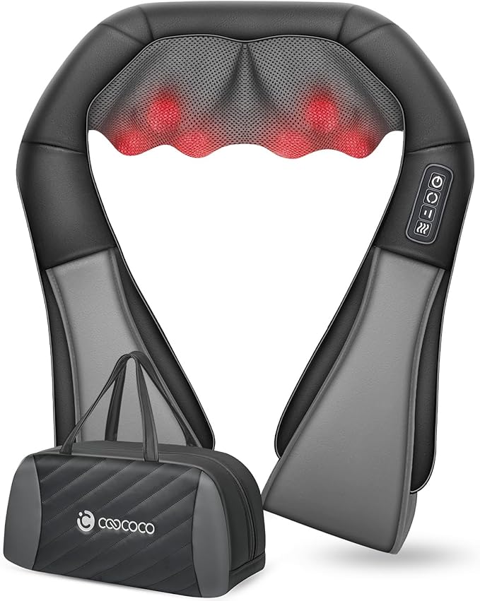 CooCoCo Shiatsu Neck Massager -4D Kneading Back Massager with Heat, Birthday Gifts for Dad/Women/Men, Deep Kneading Electric Massage Pillow, Massagers for Back and Neck Shoulder, Gifts for Christmas