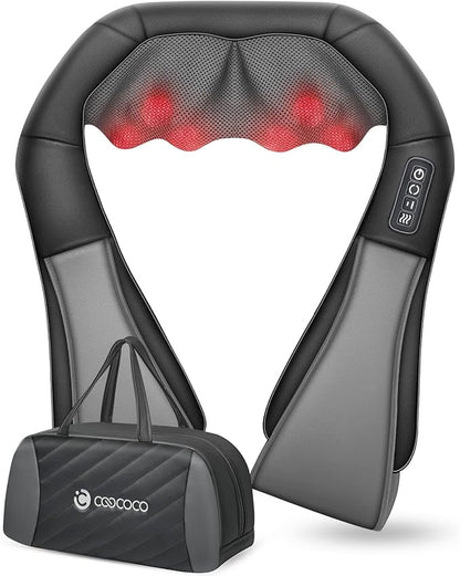 CooCoCo Shiatsu Neck Massager -4D Kneading Back Massager with Heat, Birthday Gifts for Dad/Women/Men, Deep Kneading Electric Massage Pillow, Massagers for Back and Neck Shoulder, Gifts for Christmas