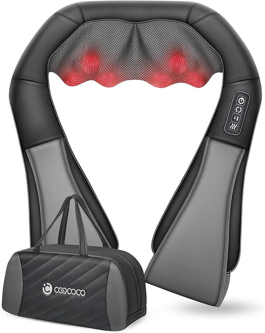 CooCoCo Shiatsu Neck Massager -4D Kneading Back Massager with Heat, Birthday Gifts for Dad/Women/Men, Deep Kneading Electric Massage Pillow, Massagers for Back and Neck Shoulder, Gifts for Christmas