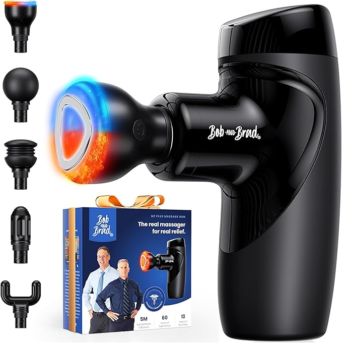 BOB AND BRAD M7 Plus Mini Massage Gun with Heat, Pocket-Sized Heated Deep Tissue Massager, Portable Percussion Muscle Travel Massager Gun, Ultra Light Small & Quiet Massage Gun