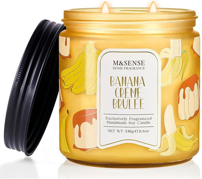 M&SENSE Banana Crème Brûlée Scented Candle, 11.6oz Natural Soy Wax, 70 Hours Long Lasting Clean Burn, Holiday Jar Candle for Home Decor, Non-Toxic Relaxing Aromatherapy Gifts for Women