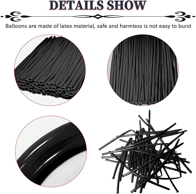 Black Long Balloons Premium 260 Twisting Balloons Animals Magic for Birthday Kids Wedding Party Supply 100pcs