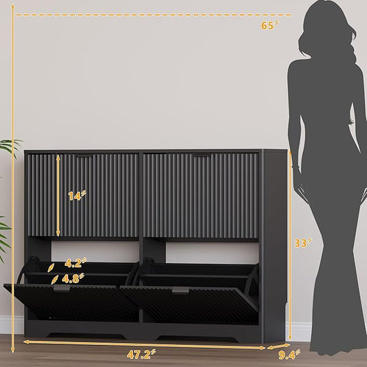 Large Shoe Cabinet for Entryway, Shoe Rack Cabinet with 4 Flip Drawer and Adjustable Shelves for Small Apartment, Foyer